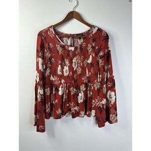 Torrid Plus 0 Orange Smocked Babydoll Crinkle Gauze Midi Top Bell Sleeves